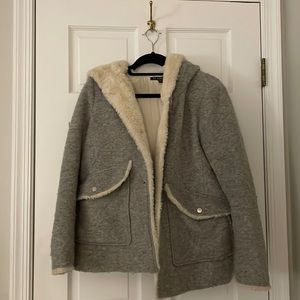 Zara outerwear grey and beige faux fur lined jacket